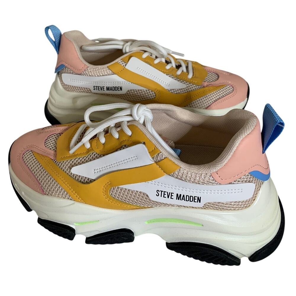 Steve Madden Possession Sneakers Chunky Molded Midsole Yellow, Pink, Women's 8M